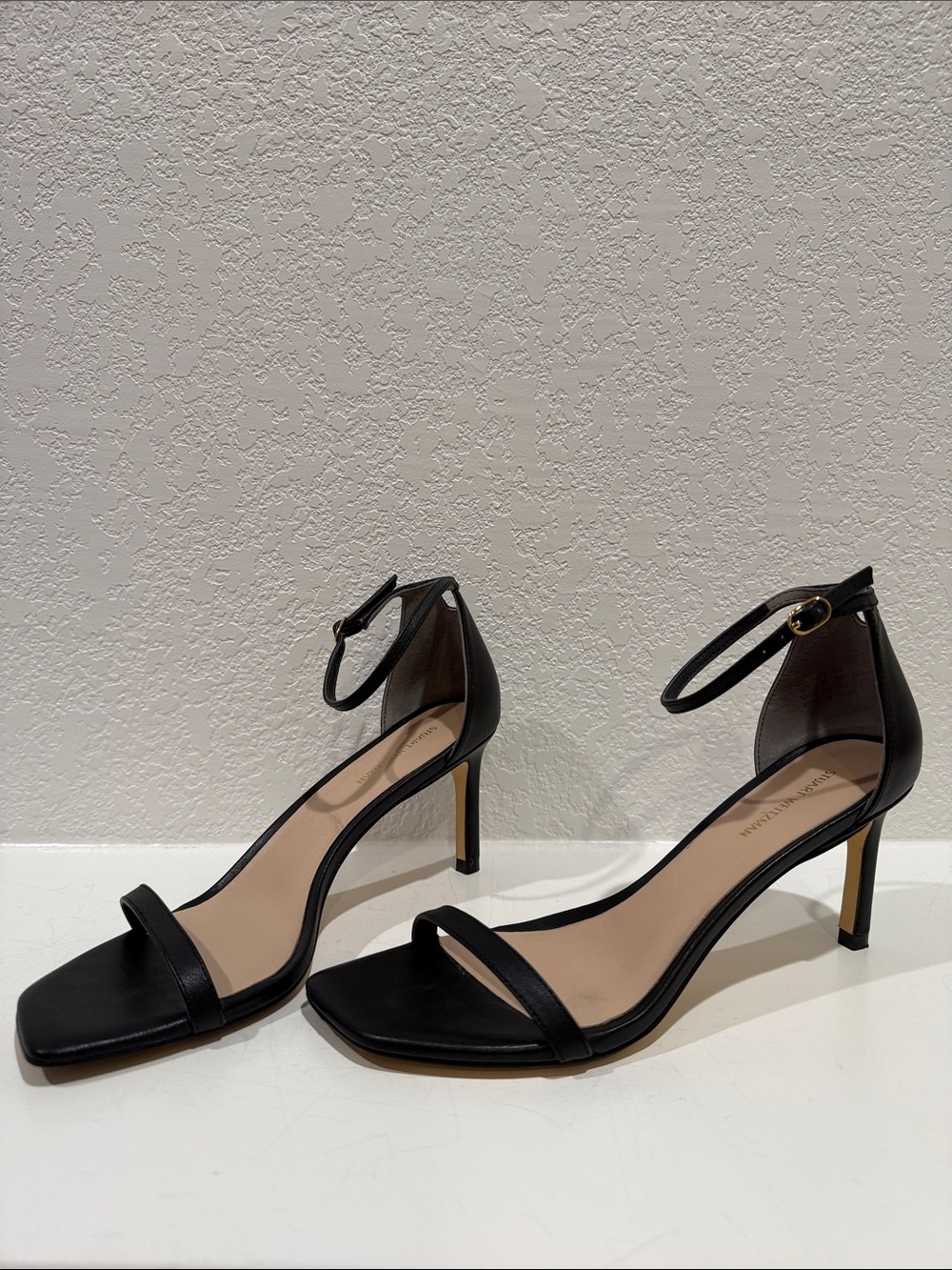 Stuart Weitzman Black Leather Ankle-Strap Heels